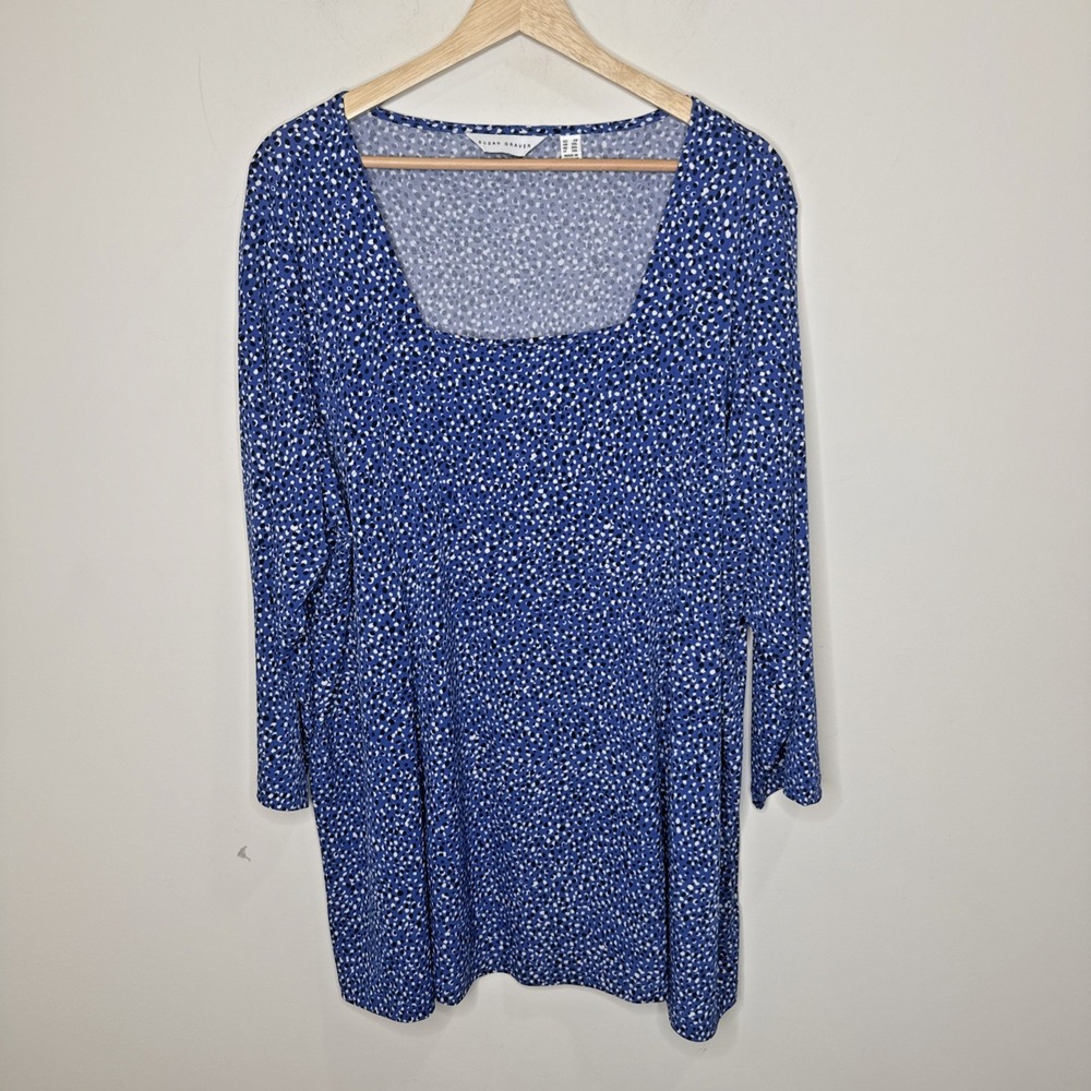 Susan Graver Printed Liquid Knit Square Neck 3/4 Sleeve Top Dot Travel Womens 2X